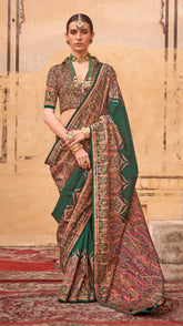 Dark Green Contemporary Border Banarasi Crepe Silk Saree
